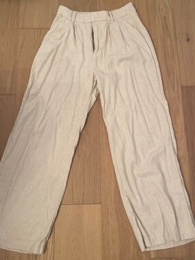 Hollister Women's Cream Wide-Leg linen Trousers